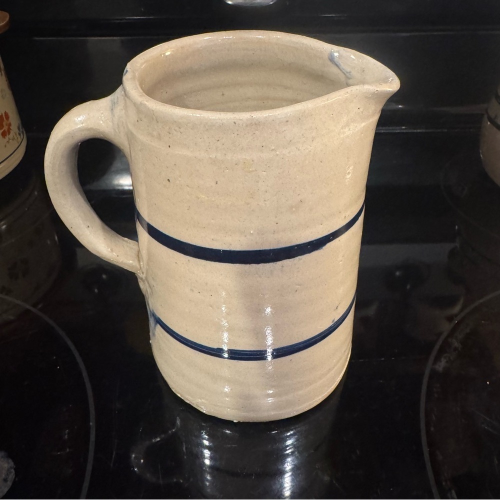 Vintage Glazed Stoneware Crock Milk Pitcher Smudged